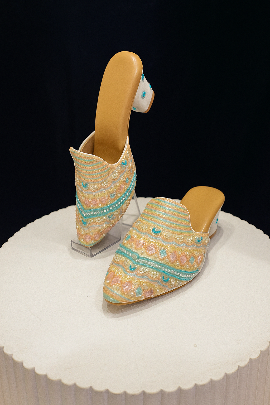 Pastel Pearl Handcrafted Designer Block Heels