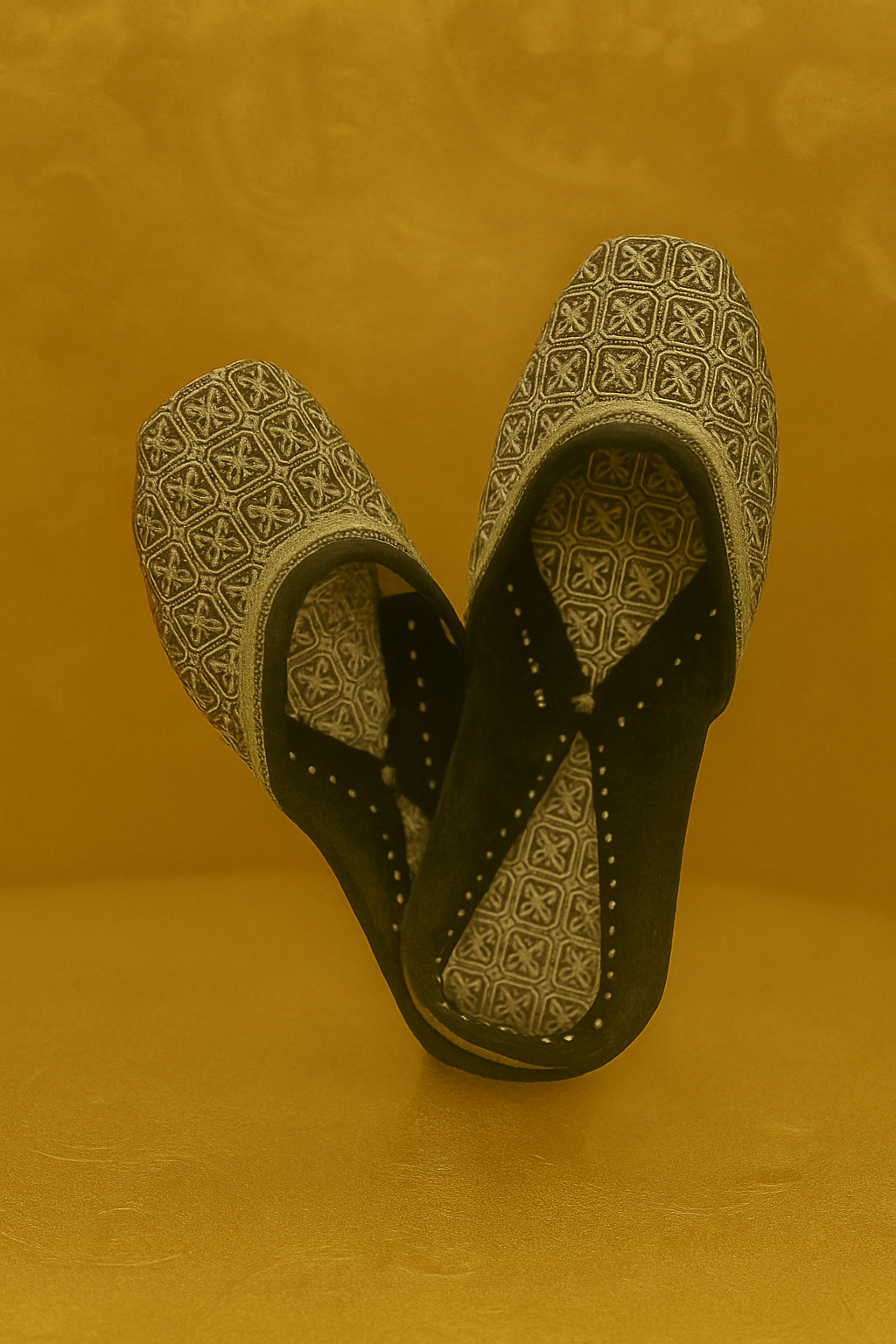 Black Velvet Hand-Embroidered Geometric Punjabi Jutti