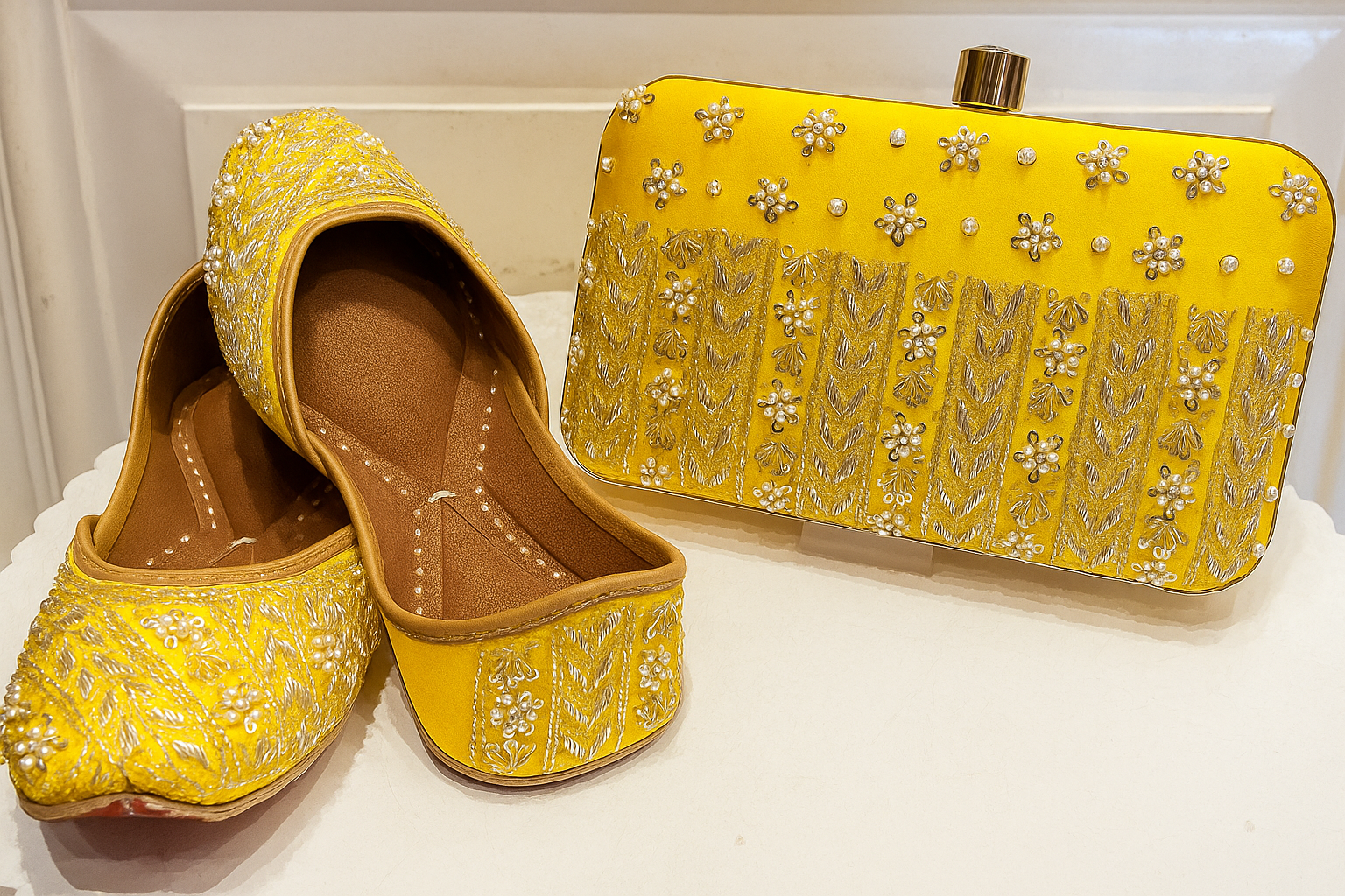 Sunshine Yellow Embroidered Jutti & Clutch Combo