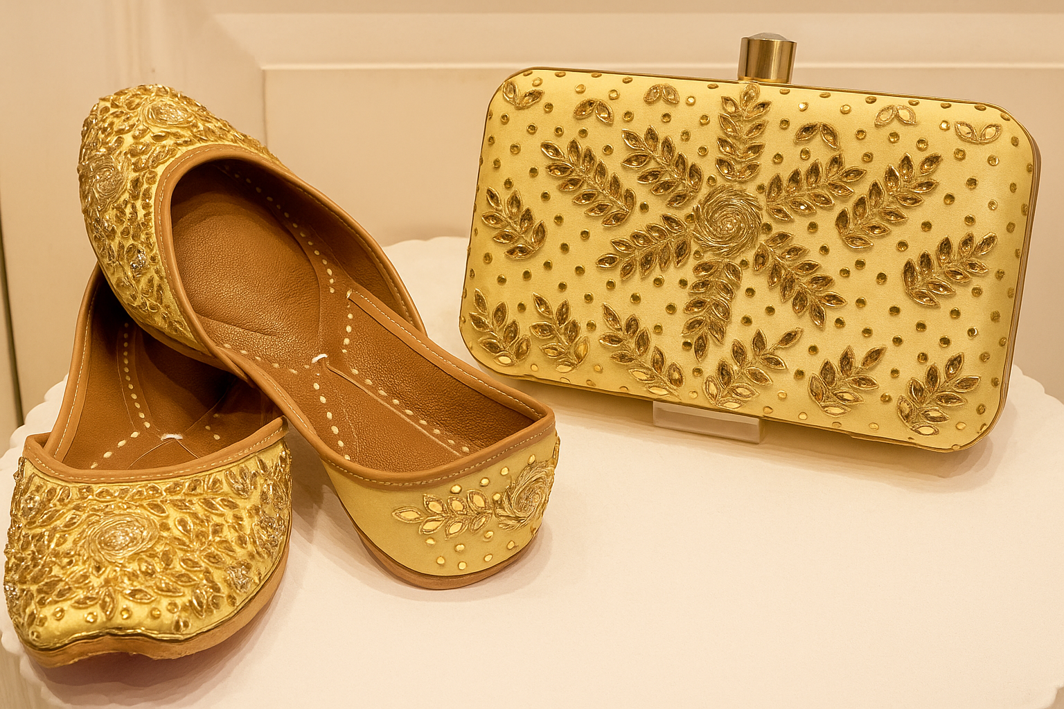 Royal Radiance Gold Punjabi Jutti & Clutch Set