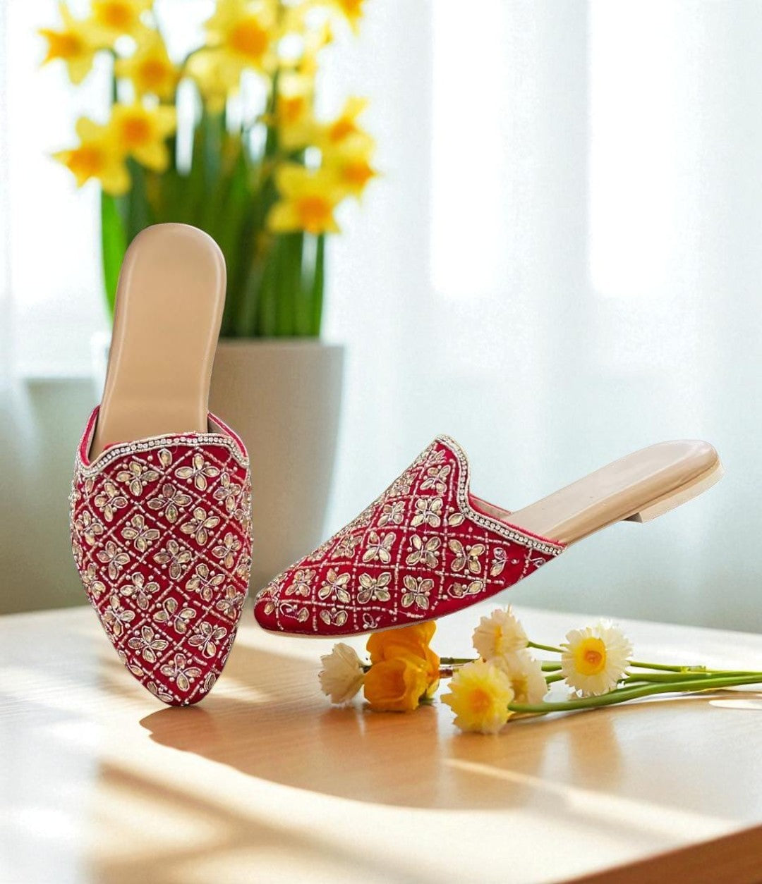 Embroidered Traditional Slip-On Mules